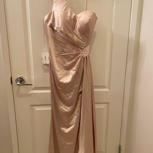 Formal floor length dress. One shoulder. Color - champagne